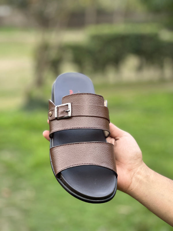 FLEX GRIP LEATHER SLIPPER - BROWN